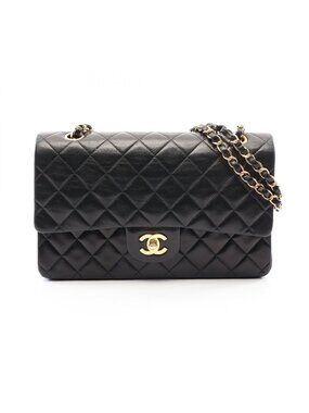 Chanel Shoulder Bag Quilted Double Flap Black Lambskin Chain